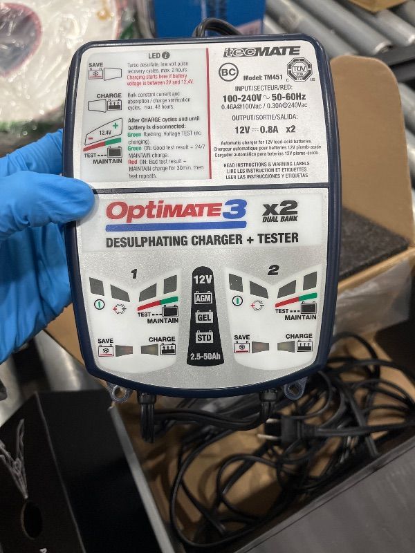 Photo 1 of **NOT NOCO**
Optimate 3 Dual Bank, TM-451, 7-Step 2x12V 0.8A Sealed Battery Saving Charger & maintainer
RETAIL $143