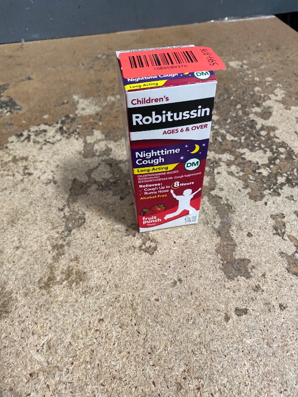 Photo 1 of (Exp;2026/01)………Children's Robitussin Nighttime Cough Long-Acting DM, Cough Medicine for Kids, Fruit Punch Flavor - 4 Fl Oz Bottle