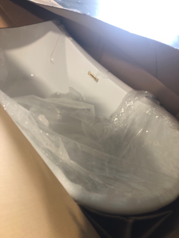 Photo 1 of *MAJOR DAMAGE*
WOODBRIDGE 67" Acrylic Freestanding Bathtub Contemporary Soaking White Tub with Brushed Gold Overflow and Drain,B0010-BG