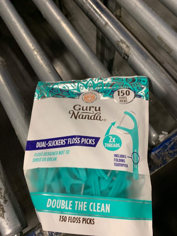 Photo 1 of ** OPENED**
GuruNanda Dual Slickers Floss Picks - Double Threaded Dyneema Dental Floss with Foldable Toothpick for Effective Plaque Removal - Unflavored- 150 Ct