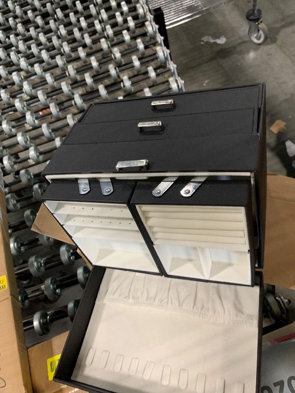 Photo 1 of ***MINOR DAMAGE, SELLING FOR PARTS, FINAL SALE***Dajasan Jewelry Boxes for Women Girls, Jewelry Organizer Box, 4 Layers Large Jewelry Storage Organizer for Earring, Ring, Necklace, Bracelets (Black)***MINOR DAMAGE, SELLING FOR PARTS, FINAL SALE***