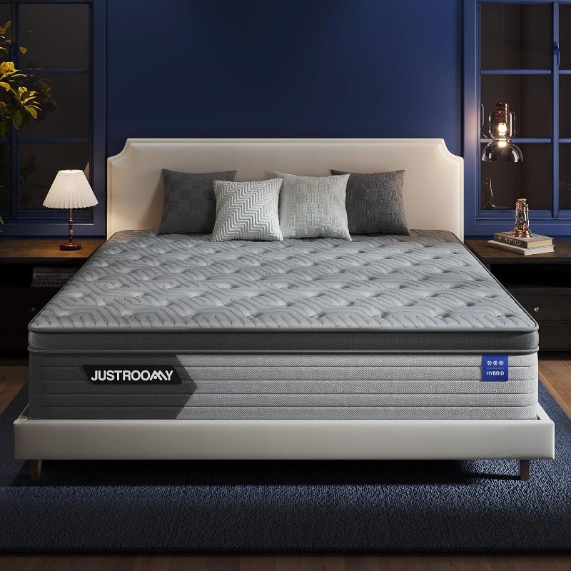 Photo 1 of 
JustRoomy King Size Mattress Firm Mattress 14 Inch for Back Pain Relief,Breathable Cooling Ice Silk Top,Gel Memory Foam, Individual Pocket Spring, Hybrid...