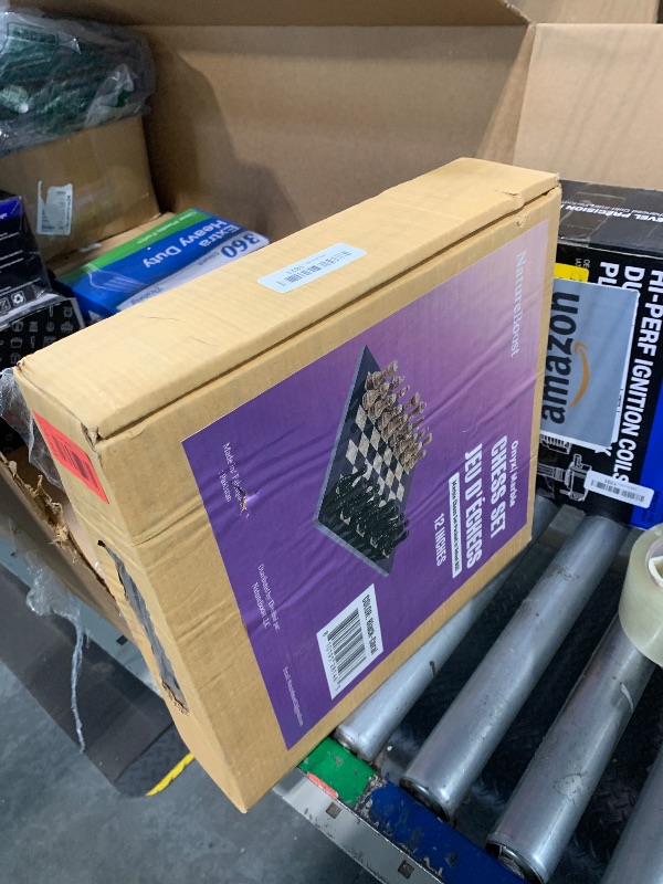 Photo 1 of ***MISSING PARTS*** NB 12-Inch Handcrafted Marble Chess Set with Blue Velvet Gift Box – Elegant Stone Chessboard with Full Set of Carved Chess Pieces (Black Coral)