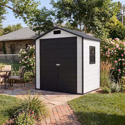 Photo 1 of (3/22/2026 ***FINAL SALE/NO RETURN, SOLD AS PARTS***) Garvee 6x4 FT Outdoor Plastic Resin Storage Shed With Floor Window Sloping Roof Lockable Door For Patio Backyard Garden Lawn Mower Bike And Tool Storage