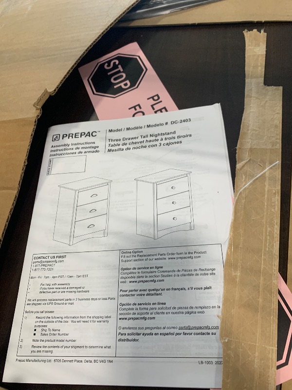 Photo 1 of **SCRATCH ON IT**FINAL SALE*****Prepac Sonoma Traditional Tall Nightstand Side Table with 3 Drawers, Functional Tall 3-Drawer Bedside Table 16" D x 23" W x 29" H, Espresso, EDC-2403