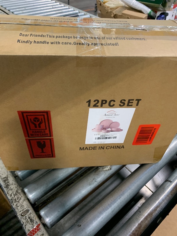 Photo 1 of *MISSING PARTS - See Clerk Notes*
AmorArc Ceramic Dinnerware Set for 4 | Speckled Stoneware Plates and Bowls with unglazed terracotta | Scratch Resistant, Dishwasher & Microwave Safe Dishes Sets- 12-Pcs Pink