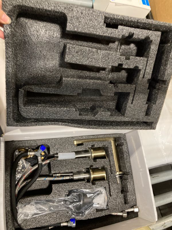 Photo 1 of ****1 Pack ONLY *** Brushed Gold Bathroom Faucet 3 Hole, 8 Inch Widespread Gold Bathroom Faucets with Pop-up Drain and Supply Lines, 360° Swivel Spout 2-Handle Sink Faucet for Bath Vanity