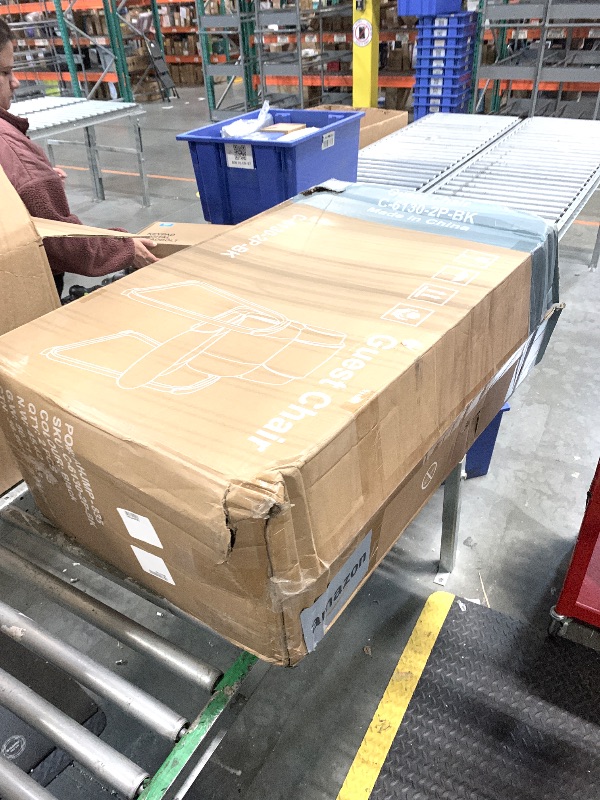 Photo 1 of ***Loose Hardware In Box*** Sweetcrispy Waiting Room Guest Chair Set of 4, Leather Stationary Office Reception Chairs No Wheel, Comfy Padded Arms and Seld Base, for Conference Room Lobby Home Computer Desk Bedroom Elderly, Black