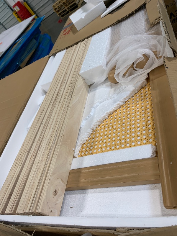 Photo 1 of ** UNTESTED / TWO BOX *** Merax Full Bedframe with Full Size Trundle and Footboard, Vintage Wooden Daybed Platform Bed with Natural Rattan Headboard, Noise-Free, No Box Spring Needed, Antique Walnut