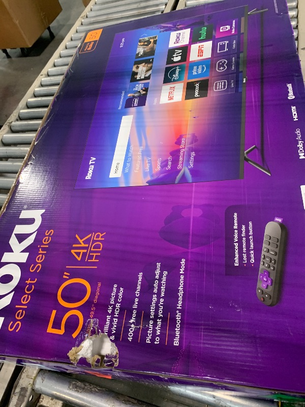 Photo 1 of ***SEE PHOTOS PLEASE**Roku Smart TV – 50-Inch Select Series, 4K HDR TV – RokuTV with Enhanced Voice Remote – Flat Screen LED Television with Wi-Fi for Streaming Live Local News, Sports, Family Entertainment