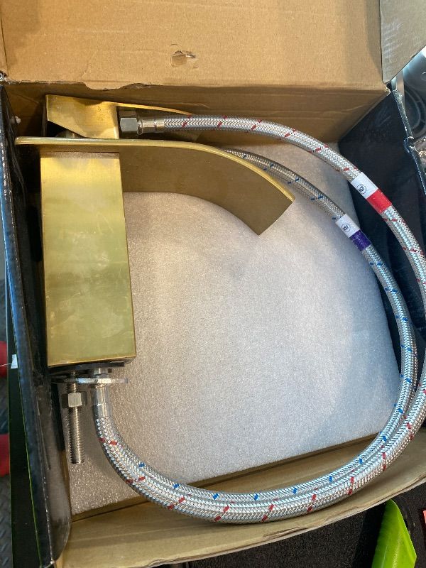 Photo 1 of *MISSING PARTS - See Clerk Notes*
FRANSITON Brushed Gold Waterfall Bathroom Faucet Lavatory Single Handle 1 or 3 Hole Bathroom Sink Faucet with Deck and Pop-up Drain (Brushed Gold, Short)