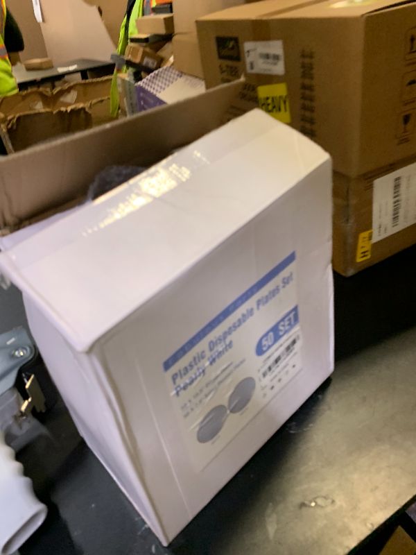 Photo 1 of 100PCS Blue Plastic Plates-Crystal Design Blue Disposable Plates with Gold Rim, Fancy Disposable Plates Include 50 Dinner Plates, 50 Dessert/Salad Plates for Party & Birthday