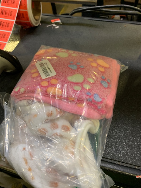 Photo 1 of 1 Pack 3 Blankets Super Soft Fluffy Premium Fleece Pet Blanket Flannel Paw Printed Throw for Dog Puppy Cat (Small 23x16'', Brown, Pink, White)