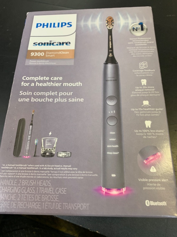 Photo 1 of Philips Sonicare DiamondClean Smart 9300 Electric Toothbrush, Sonic Toothbrush with App, Pressure Sensor, Brush Head Detection, 4 Brushing Modes and 3 Intensity Levels, Grey, Model HX9903/45