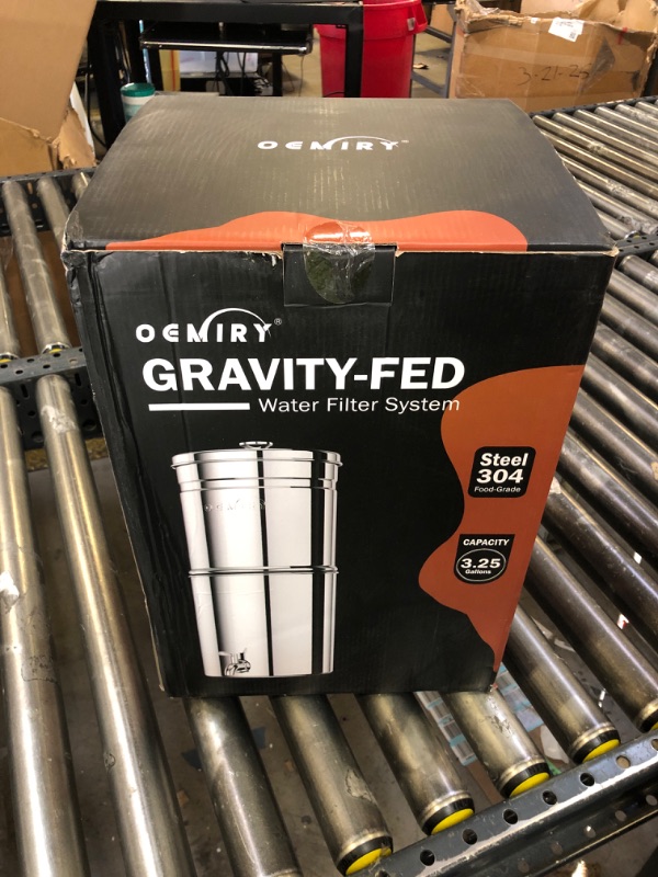 Photo 1 of OEMIRY Gravity Water Filter System, 3.25G Stainless Steel Countertop System Water Purifier with Stand, Reduce 99% Chlorine for Home Camping Backpacking RVing, 3 Carbon and 3 Fluoride Filters