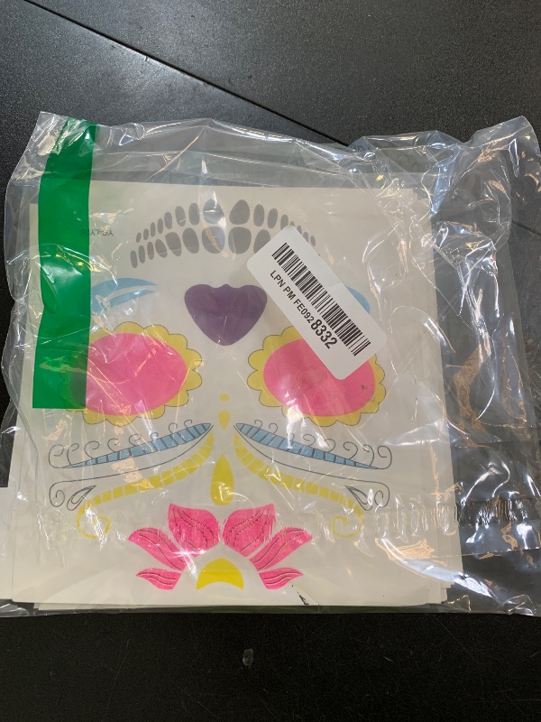 Photo 1 of 12 PCS Day of the Dead Costume Tattoos for Halloween - Temporary Sugar Skull Face Stickers for Makeup, Masquerade, Parties. Halloween tattoos, Face & Body Tattoos for Events. Day of the Dead Tattoos