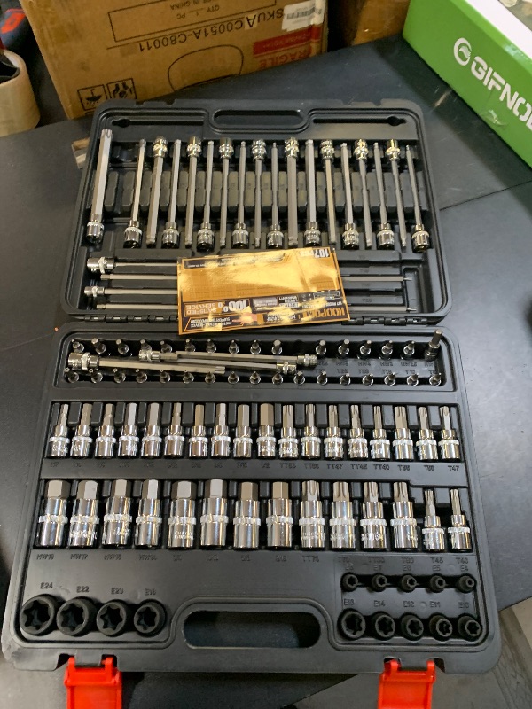 Photo 1 of 107-Piece Master Torx & Allen Bit Socket Set, S2 Steel, 1/4" 3/8" 1/2" Drive, Long Torx, Ball End Hex, Tamper-Resistant Star, E-Star Sockets, SAE & Metric (Chrome-Polished Set)