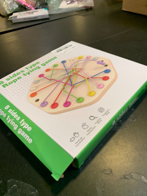 Photo 1 of 10-Piece Wooden Rope Untangling Puzzle Game–Knot Logic Board Toy for Kids & Family, Multi-Level Brain Teaser to Develop Fine Motor Skills