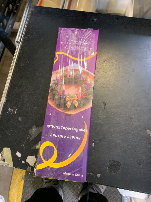 Photo 1 of Advent Taper Candles Set of 4-10 Inch Christmas Unscented Smokeless Dripless Taper Candles - 3 Purples Candles & 1 Pink Candle