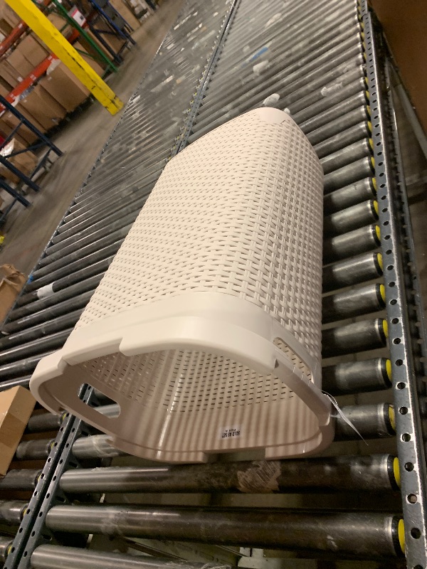 Photo 1 of *NO LID* Mind Reader Slim Laundry Hamper with Lid, 60L Clothes Basket, Premium Wicker Design, Plastic, Ivory