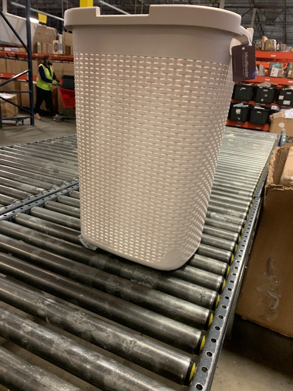 Photo 1 of *NO LID* Mind Reader Slim Laundry Hamper with Lid, 60L Clothes Basket, Premium Wicker Design, Plastic, Ivory