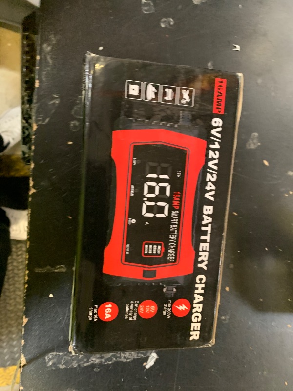 Photo 1 of 16 AMP Battery Charger, 6V/12V/24V Smart Car Battery Charger, Trickle Charger, Fully Automatic Chargers and Maintainer for Car, Motorcycle, Lawn Mower, Lead-Acid, Lithium, LiFePo4 Batteries