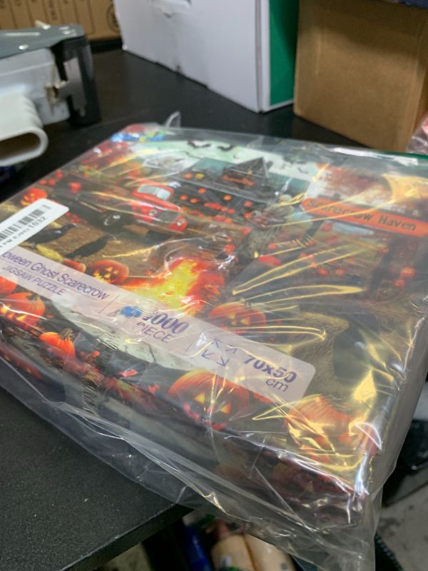 Photo 1 of 1000 Piece Puzzles for Adults Clearance, Fall Ghost Scarecrow for Adults Puzzle, Haunted House Gift Jigsaw Puzzles, for Gifts Halloween Birthday Party Games Family, 27.5" X 19.7" Dust Free