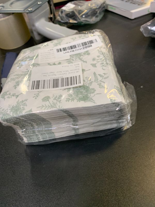 Photo 1 of 100 Floral Cocktail Napkins Sage Green White Toile Paper Napkins Vintage Green Flower Bouquet Disposable Hand Towels for Bridal Baby Shower Christmas Tea Party Supplies Table Decor (Sage Green)