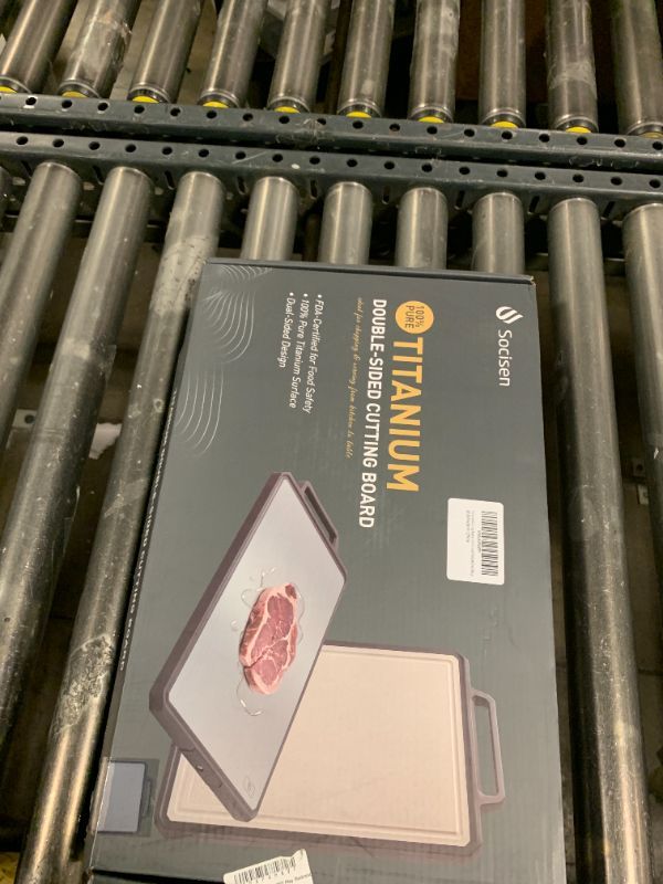 Photo 1 of Titanium Cutting Boards for Kitchen Non Toxic Chopping Board with Handle Large Big Small Kitchen Meat Butcher Block 2 in 1 Pure Titanium and Wheat Straw PP Not Wood Bamboo Plastic Teak Grey/Beige