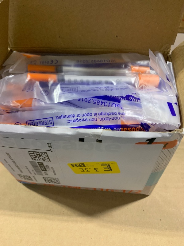 Photo 1 of 1ml/cc 31G 1/2 Inch Jeringa, U-100 Lab Tools, Individual Wrapped, 100 Pack