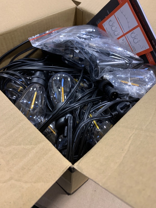 Photo 1 of addlon 54FT Solar String Lights Outdoor Waterproof with USB Charging & Remote Control - Dimmable Solar Power Patio Lights with 26 LED Bulbs for Porch, Garden, Yard, Market, Bistro - Lasts 20+ Hrs