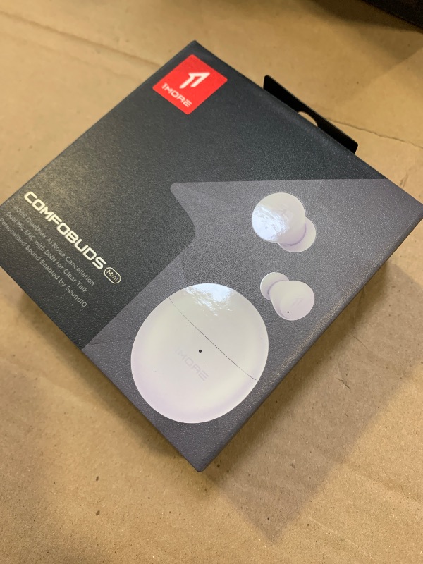 Photo 1 of 1MORE Active Noise Cancelling Earbuds - ComfoBuds Mini Wireless in Ear Headphones, Bluetooth 5.0, Up to 40dB ANC, Clear Calls, Wireless Charging, Waterproof, White