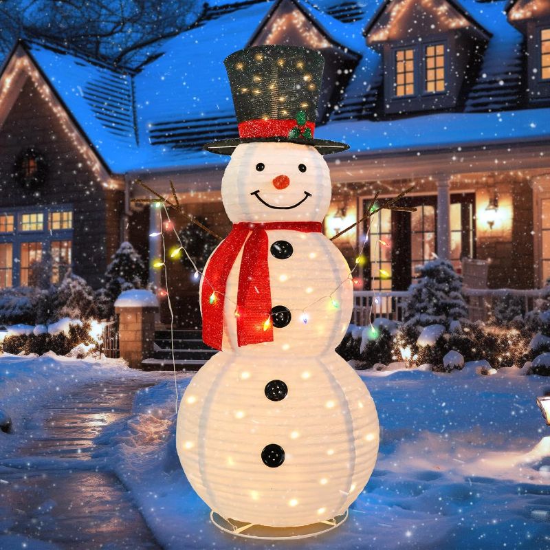Photo 1 of 5 FT Lighted Christmas Snowmen Outdoor Decorations with 100 Warm White LED Lights