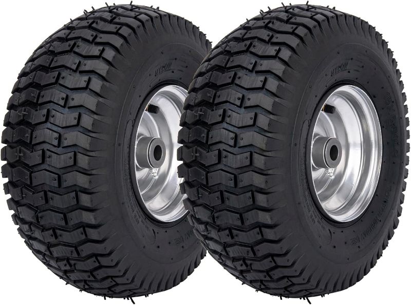 Photo 1 of 15x6.00-6 Lawn Mower Tire Riding Mower Tire and Wheel Front Tire Compatible with John Deere Craftsman Husqvarna Lawn Mower Tires Tractors Tire
