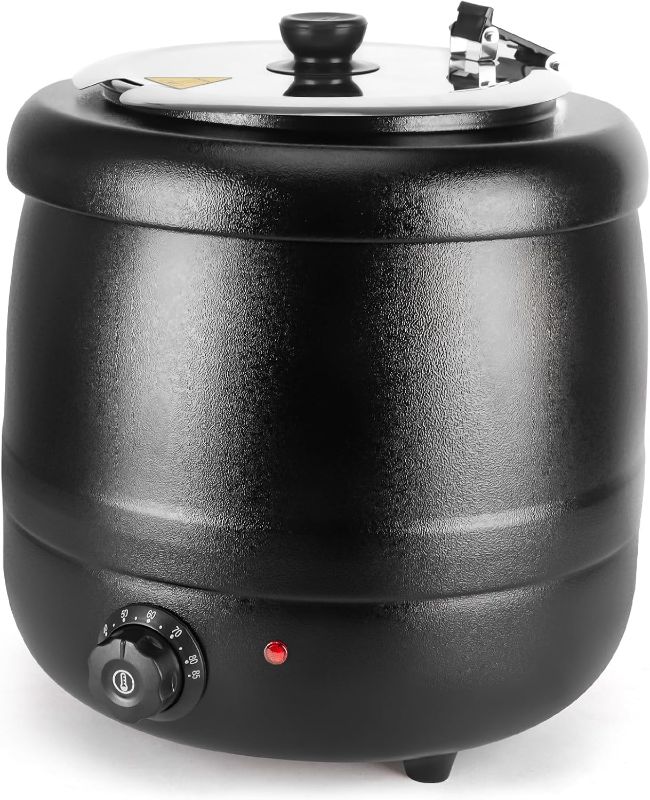 Photo 1 of 10.5QT Soup Warmers Commercial Soup Kettle with Stainless Steel Hinged Lid and Detachable Insert Pot, Electric Soup Pot for Restaurants and Party, Home, Catering (Black)