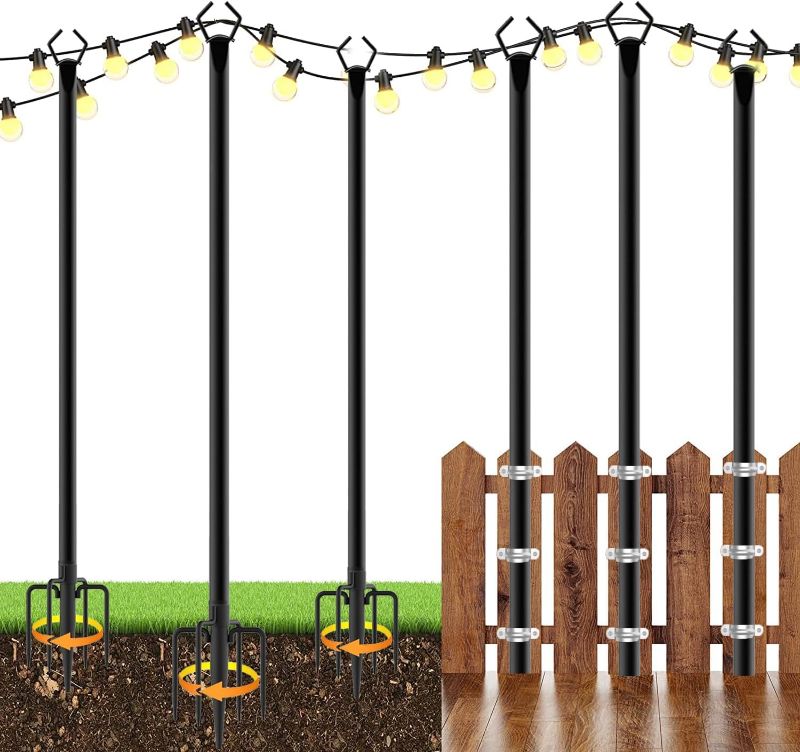 Photo 1 of 6-Pack String Light Poles for Outside, 10Ft Patio Light Poles for String Lights, Heavy Duty Metal Poles Stand for for Hanging Lights, Patio Deck Backyard, Wedding, Christmas, Party