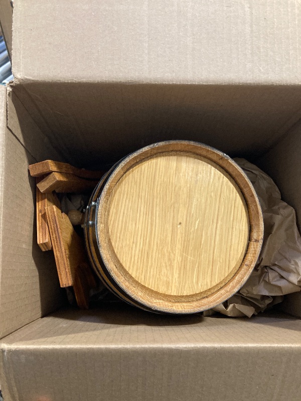 Photo 1 of 2 Liter Whiskey Barrel Cocktail Aging Kit - 2L Mini Bourbon Barrels Complete with Chalkboard Barrel Front, Stand, Bung, Oak Spigot, Chalk, Cocktail Mix & Bonus Book - Whiskey Making Gifts for Men