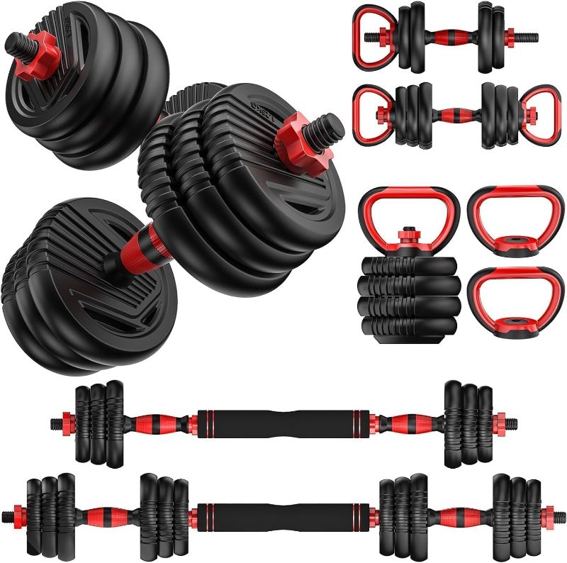 Photo 1 of Adjustable Dumbbells, 10/20/30/45/70/90lbs Free Weight Set with Connector, 4 in1 Dumbbells Set Used as Barbell, Kettlebells, Push up Stand, Fitness Exercises for Home Gym Suitable Men/Women
