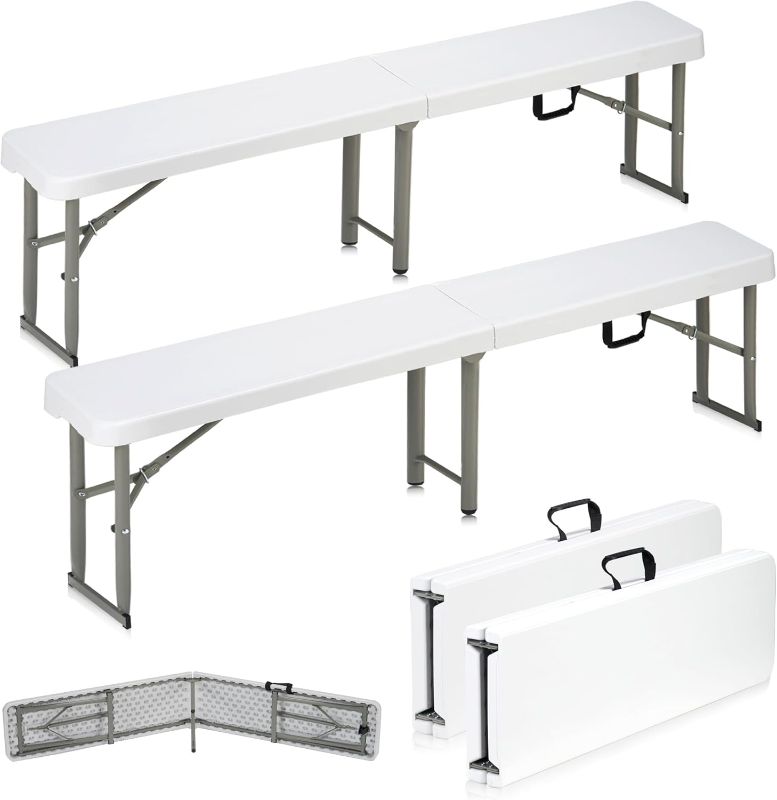 Photo 1 of 6ft Plastic Folding Bench with Carrying Handle & Lock, Portable Outdoor Bench in Garden Picnic Camping Dining Party Seat, Waterproof Bench for Soccer Activities, Firm and Durable?2 Pack A?