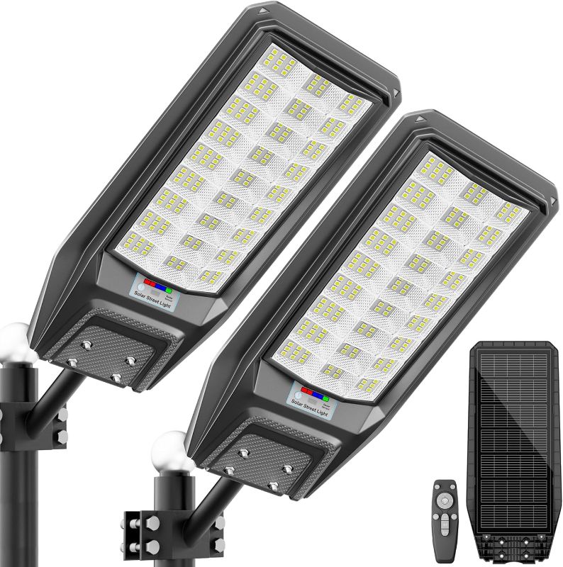 Photo 1 of 8500W Solar Lights Outdoor Waterproof, Commercial Street Lights Solar Powered Dusk to Dawn 243 LEDs with Remote/Motion Sensor, IP67 for Parking Lot/Garden/Yard, 2 Pack