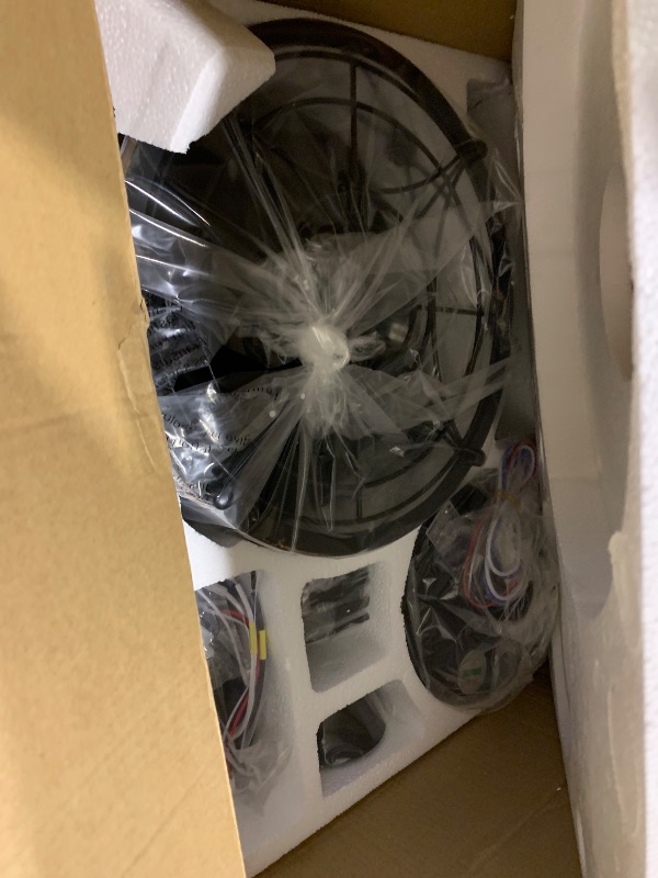 Photo 1 of 52 Inch Farmhouse Ceiling Fan with Light and Remote, Black Industrial Caged Flush Mount Ceiling Fans with 6 Speed Reversible Motor and Dual Finish 5 Blades, Rustic Ceiling Fan for Living room, Bedroom