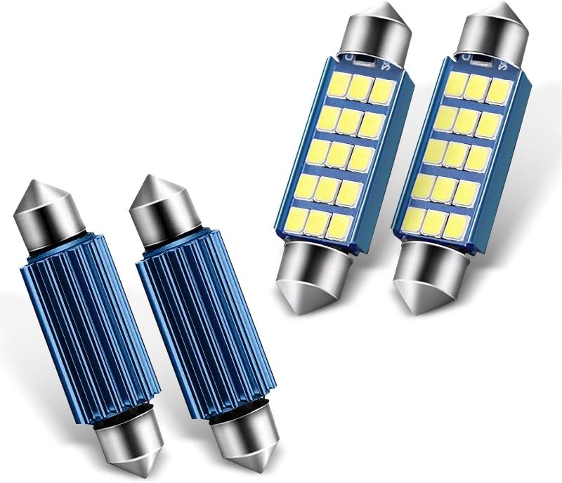 Photo 1 of 4 PCS 42mm 2835 Car Bi-Tip Reading Light, 6000K High Intensity Decoded Low Power LED License Plate Light Tailgate Light, 360 Degree Surround Lighting Accessory for Most Cars (White)
