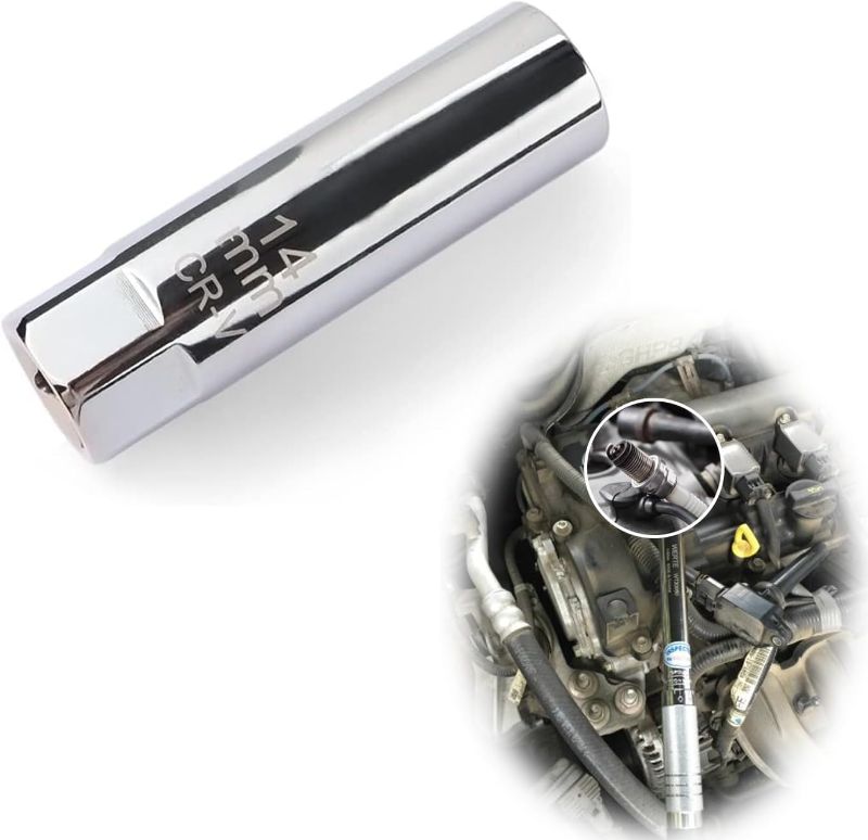 Photo 1 of 1 PC Car Spark Plug Socket, 14MM Durable Metal 12-Corner Vehicle Spark Plug Wrench Accessories, Waterproof Automotive Spark Plug Installation Tool Compatible with BMW MINI BYD Sonata (Silver)
