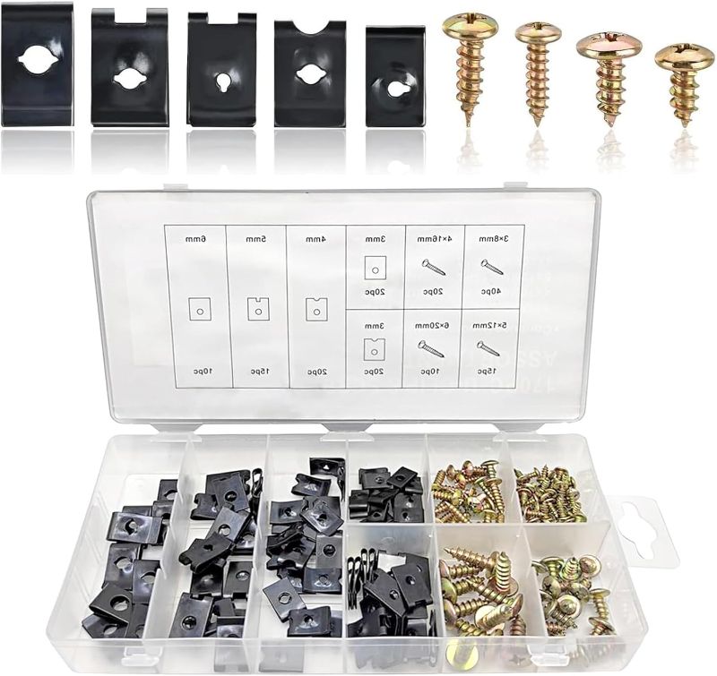 Photo 1 of  Automotive U-shaped Clamp Screw Classification Combination Kit, Complete Size Replacement Fasteners, Universal Modification Accessories, Suitable for Most Car Models (Gold & Black)
