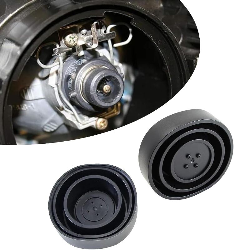 Photo 1 of 2 Pack Car Forward Light Dust Cover, Soft Durable Waterproof Vehicle Lighting Bulbs Seal Cover with Threaded Fastening, 2.16In to 3.74In Housing Cap, Universal for Cars (Black #C)
