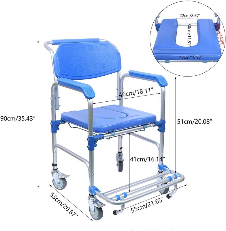 Photo 1 of 3 in 1 Foldable Shower Wheelchair (350 Pounds), Bedside Commodes Shower Commode Wheelchair Transport Chair with Shower,Toilet,Shower Comode Wheelchairs for Elderly and Disabled