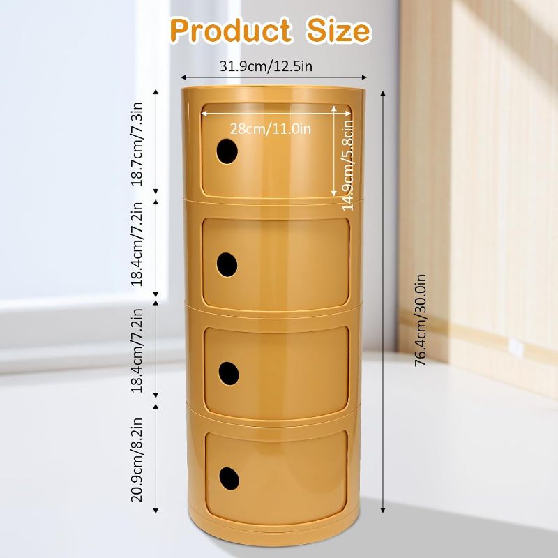 Photo 1 of 4-Tier Round Bedside Table, Narrow Storage Cabinet, Small Stylish Storage Cabinet, no Installation Required, Suitable for Living Room and Bedroom, Small Space