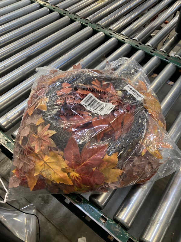 Photo 1 of 28'' Large Fall Wreath for Front Door, Porch, Window- Artificial Maple Leaves Fake Pumpkins Faux Acorns Sunflower Outdoor Autumn Wreath for Home, Farmhouse Wall Thanksgiving Day Harvest Festival Decor