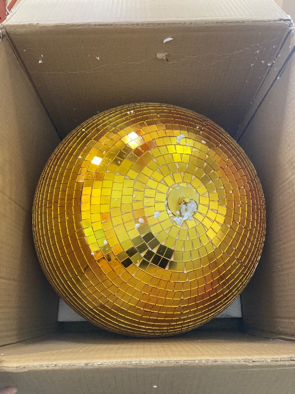 Photo 1 of 16 Inch Mirror Disco Ball lamp, Gold 16" Disco Ball Decor Hanging Disco Ball for Party Wedding Holiday Home Decoration, Replacement Mirror x 20pcs, Gold, 16inch