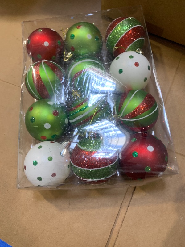 Photo 1 of 12 Pcs Christmas Ball Ornaments for Tree, 2.4 Inch Glittering Hanging Bulbs Pendants for Christmas Tree Decorations Red and Green